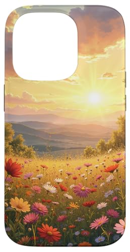 Sonnenuntergang über Wildblumenwiese und Rolling Hills Hülle für iPhone 14 Pro von Fade Aura