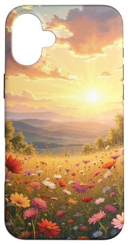 Sonnenuntergang über Wildblumenwiese und Rolling Hills Hülle für iPhone 16 Plus von Fade Aura