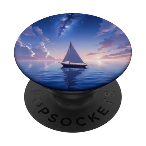 Starry Night Ocean Segelboot unter Milchstraße Himmel PopSockets Klebender PopGrip von Fade Aura