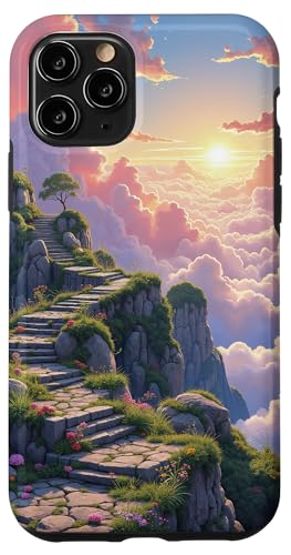 Steintreppe durch Wolken zu den Sunrise Peaks Hülle für iPhone 11 Pro von Fade Aura