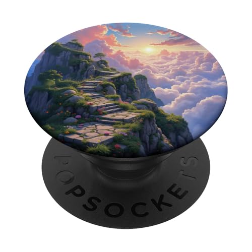 Steintreppe durch Wolken zu den Sunrise Peaks PopSockets Klebender PopGrip von Fade Aura