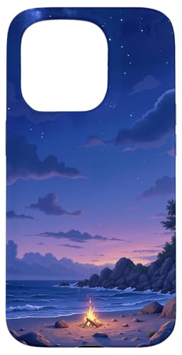 Strand Lagerfeuer unter Sternenhimmel Szene Hülle für iPhone 15 Pro von Fade Aura