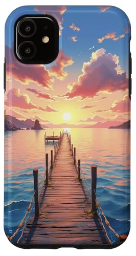Szenisches Kunstwerk am Pier am Meer bei Sonnenuntergang Hülle für iPhone 11 von Fade Aura