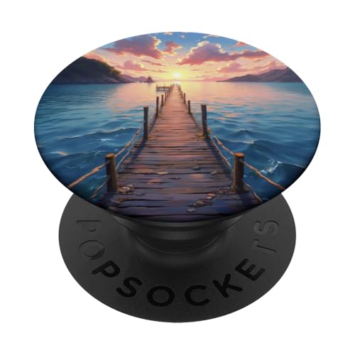 Szenisches Kunstwerk am Pier am Meer bei Sonnenuntergang PopSockets Klebender PopGrip von Fade Aura