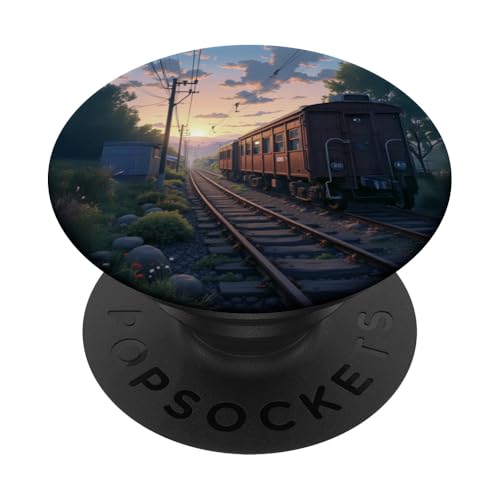 Vintage Train Track Sunset Ästhetische Eisenbahn Szene PopSockets Klebender PopGrip von Fade Aura