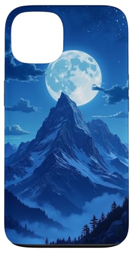Vollmond hinter verschneiten Berggipfeln bei Nacht Hülle für iPhone 13 von Fade Aura