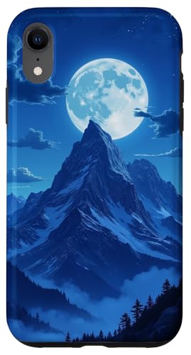 Vollmond hinter verschneiten Berggipfeln bei Nacht Hülle für iPhone XR von Fade Aura