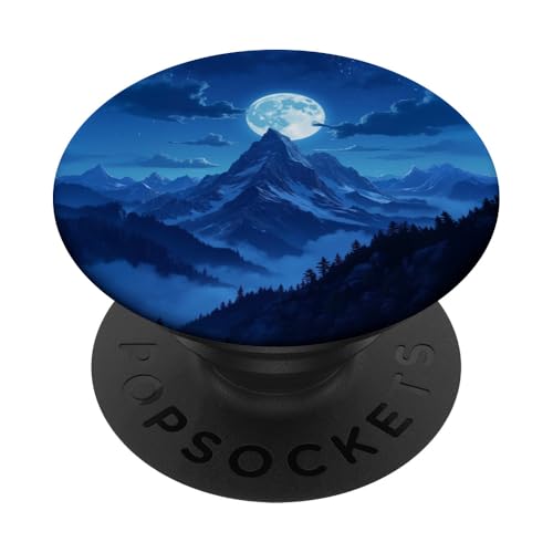 Vollmond hinter verschneiten Berggipfeln bei Nacht PopSockets Klebender PopGrip von Fade Aura