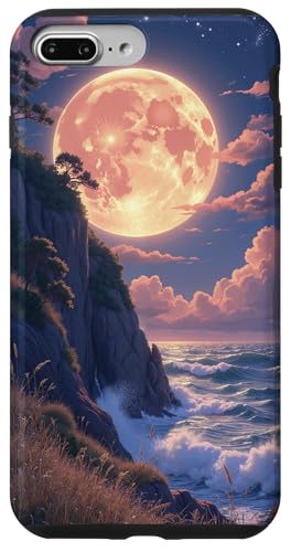 Vollmond über Ozeanwellen und Klippen Hülle für iPhone 7 Plus/8 Plus von Fade Aura