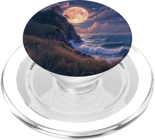 Vollmond über Ozeanwellen und Klippen PopSockets PopGrip für MagSafe von Fade Aura