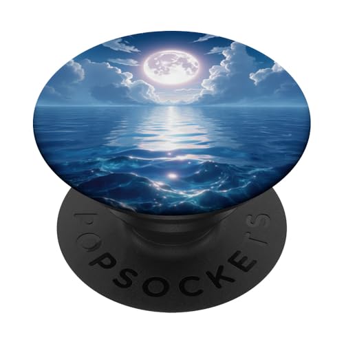Vollmond über Ozeanwellen und Nachthimmel PopSockets Klebender PopGrip von Fade Aura