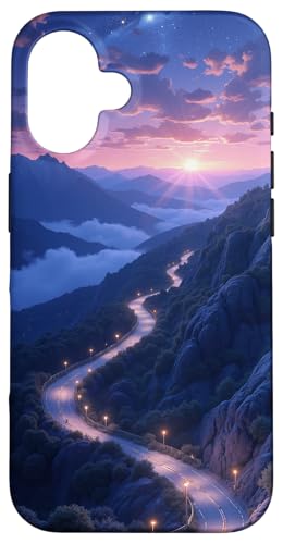 Winding Mountain Road Sonnenuntergang unter Sternenhimmel Hülle für iPhone 16 von Fade Aura