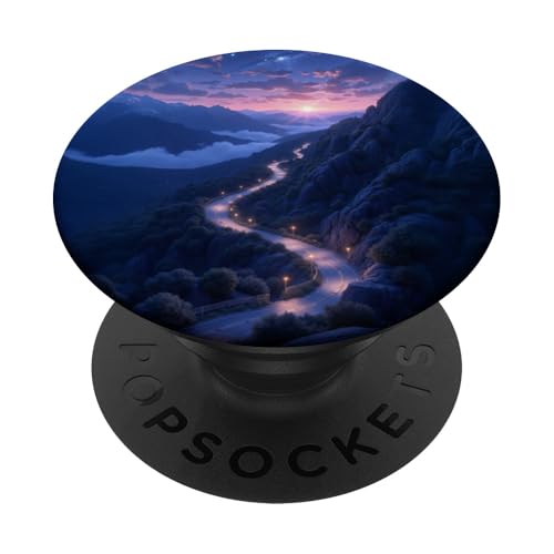 Winding Mountain Road Sonnenuntergang unter Sternenhimmel PopSockets Klebender PopGrip von Fade Aura