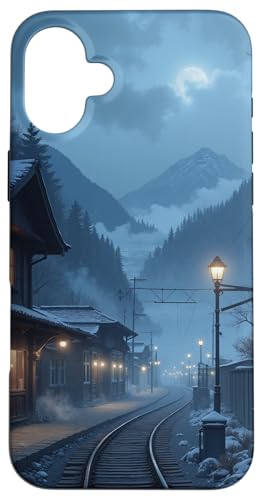 Winterbahnstrecke unter Vollmondnacht Hülle für iPhone 16 Plus von Fade Aura