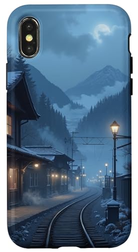 Winterbahnstrecke unter Vollmondnacht Hülle für iPhone X/XS von Fade Aura