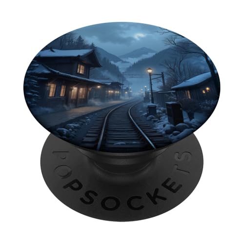 Winterbahnstrecke unter Vollmondnacht PopSockets Klebender PopGrip von Fade Aura