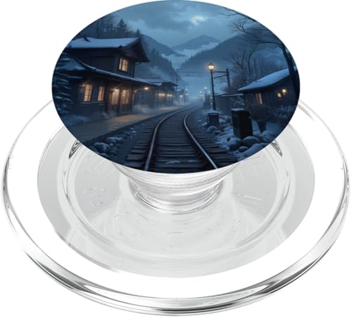 Winterbahnstrecke unter Vollmondnacht PopSockets PopGrip für MagSafe von Fade Aura