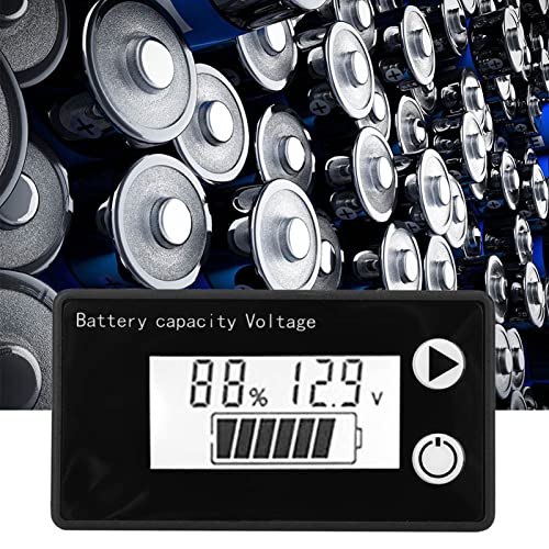 Batterievoltmeter, Voltmeter Batteriekapazitätsspannung, DC8V-100V 26 Serie 25 Serie ((10-100 V) blau + Alarm + Temperatur) von Fafeicy