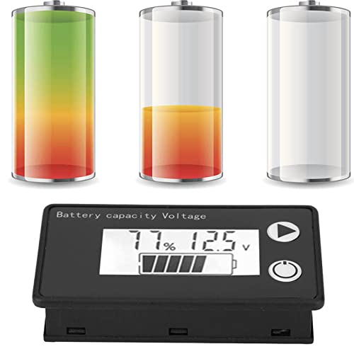 Batterievoltmeter, Voltmeter Batteriekapazitätsspannung, DC8V-100V 26 Serie 25 Serie ((10-100V) weiß + Alarm + Temperatur) von Fafeicy