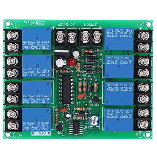 Multifunktionsrelais, 8 Kanäle Power Time Sequence Board 12 V DC/AC, einstellbares sequentielles Controller-Modul-0,2-4,0 s, für Audiogeräte von Fafeicy