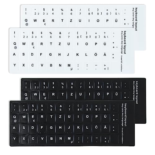 Deutsche Tastaturaufkleber Selbstklebend 4 Stück PVC Tastatur Aufklebe Schwarz Weiß Buchstaben für Standard-Tastatur, Laptop-Tastatur, Apple-Tastatur Buchstabentasten Tastaturschutz von Fagent