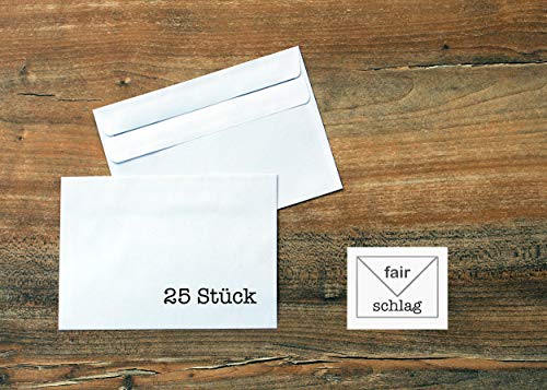 FairSchlag Briefumschlag C6 25 Stück weiß selbstklebend ohne Fenster, weißer selbstklebender Briefumschlag mit grauem Innendruck für Sichtschutz, 11,4 x 16,2 cm, ohne Lecken von FairSchlag