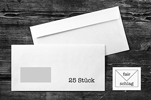 FairSchlag Briefumschlag Din Lang 25 Stück weiß selbstklebend mit Fenster, weißer selbstklebender Briefumschlag mit grauem Innendruck für Sichtschutz, 22 x 11cm, ohne Lecken von FairSchlag