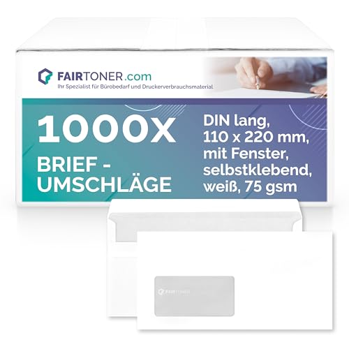 FairToner Briefumschläge DIN lang mit Fenster (1.000 Stück) selbstklebend, Fensterbriefumschläge 22 x 11 cm weiß von FairToner