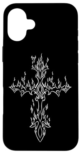Brennendes Kreuz in Flammen Emo Alt E-Girl Boy Trad Mall Y2K Goth Hülle für iPhone 16 Plus von Fairy Grunge Fairycore Clothes for Women and Men