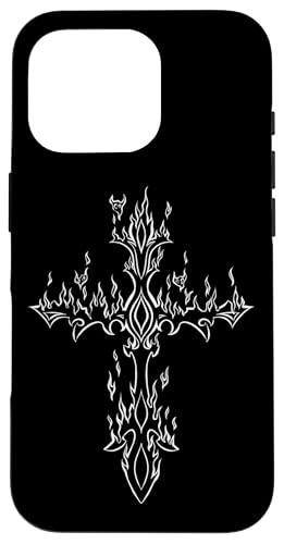 Brennendes Kreuz in Flammen Emo Alt E-Girl Boy Trad Mall Y2K Goth Hülle für iPhone 16 Pro von Fairy Grunge Fairycore Clothes for Women and Men