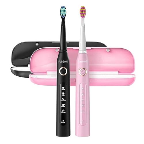 FairyWill Sonic toothbrushes with Head Set and case FW-507 (Black and pink) von FairyWill