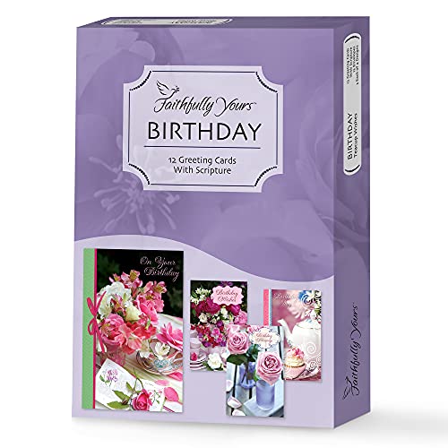 Faithfully Yours Designer Greetings 658-00510-000 Inspirierende Geburtstagskarten, Teetassen-Wünsche mit biblischen Schriftversen (Box mit 12 Grußkarten mit Umschlägen), Violett von Faithfully Yours