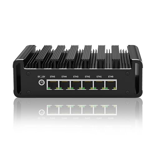FakestarPC Firewall Micro Gerät N100, 6 x i226 – V 2,5 G Mini-PC ohne Lüfter, 4 x USB, HDMI, DP, 1 x RJ45 COM, 2 x WiFi Solt PC Industrial, 16 GB Ddr5 128 GB SSD von FakestarPC