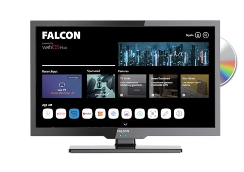 Falcon 19 Zoll WebOS SMART TV WLAN Camping Fernseh, 12V/24V/240V Fernseher mit DVD Player integriert und Receiver, Bluetooth 5.0, Sprachsteuerung, Appsteuerung, Streaming IPTV Netflix YouTube DAZN von Falcon World Class Technology