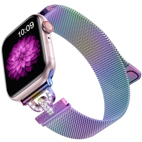 Faliogo Armband Kompatibel mit Apple Watch Armband 40mm 41mm 38mm für Damen, Funkelnder Diamant Edelstahl Metall Ersatzarmband für Apple Watch SE/iWatch Series 9 8 7 6 5 4 3 2 1 Ultra, Bunt von Faliogo