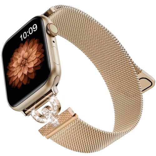 Faliogo Armband Kompatibel mit Apple Watch Armband 40mm 41mm 38mm für Damen, Funkelnder Diamant Edelstahl Metall Ersatzarmband für Apple Watch SE/iWatch Series 9 8 7 6 5 4 3 2 1 Ultra, Roségold von Faliogo