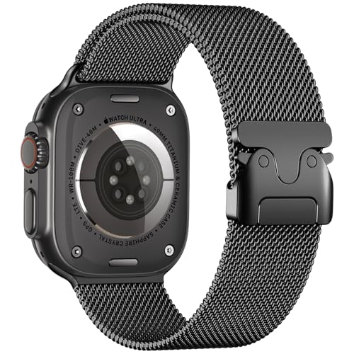 Faliogo Armband Kompatibel mit Apple Watch Ultra 2/Ultra 49 mm, Edelstahl Band mit Fallschirm-Schnalle für Apple Watch Series 10 46 mm, Series 9/8/7 45 mm, SE2/SE/6/5/4 44 mm, 3/2/1 42 mm, Schwarz Faliogo Armband Kompatibel mit Apple Watch Ultra 2/Ultra 49 mm, Edelstahl Band mit Fallschirm-Schnalle für Apple Watch Series 10 46 mm, Series 9/8/7 45 mm, SE2/SE/6/5/4 44 mm, 3/2/1 42 mm, Schwarz von Faliogo