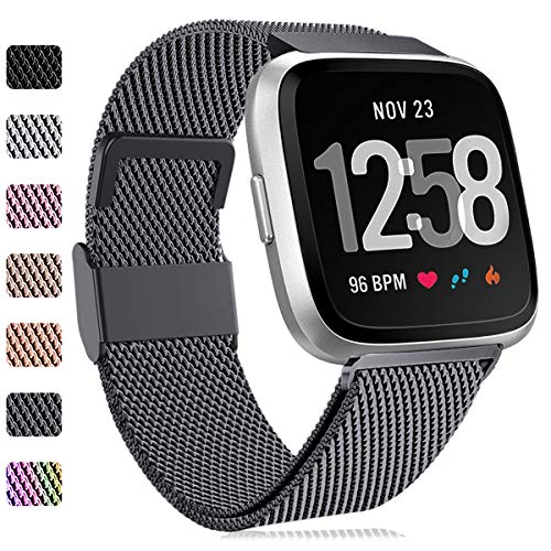 Faliogo Ersatzarmband Kompatibel mit Fitbit Versa Armband/Fitbit Versa 2 Armband, Edelstahl Metall Ersatz Armbänder Kompatibel mit Fitbit Versa 2/Versa/Versa Lite, Groß, Grau von Faliogo