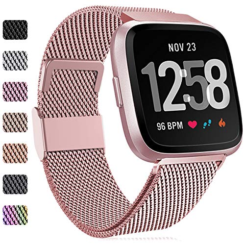 Faliogo Ersatzarmband Kompatibel mit Fitbit Versa Armband/Fitbit Versa 2 Armband, Edelstahl Metall Ersatz Armbänder Kompatibel mit Fitbit Versa 2/Versa/Versa Lite, Groß, Roségold von Faliogo