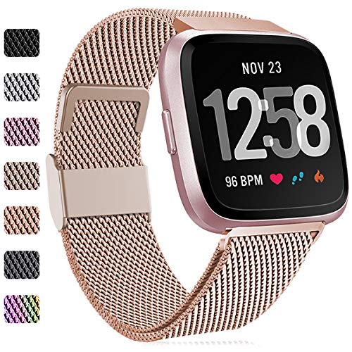Faliogo Ersatzarmband Kompatibel mit Fitbit Versa Armband/Fitbit Versa 2 Armband, Edelstahl Metall Ersatz Armbänder Kompatibel mit Fitbit Versa 2/Versa/Versa Lite, Klein Königliches Gold von Faliogo