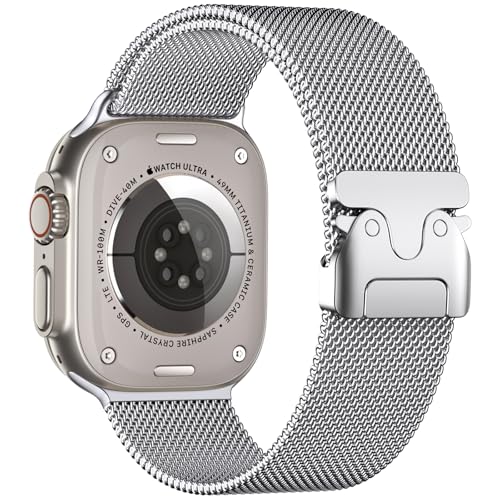 Faliogo Kompatibel mit Apple Watch Ultra 2/Ultra 49 mm, Edelstahl Mesh Loop Band mit Fallschirm-Schnalle für Apple Watch Series 10 46 mm, Series 9/8/7 45 mm, SE2/SE/6/5/4 44 mm, 3/2/1 42 mm, Silber Faliogo Kompatibel mit Apple Watch Ultra 2/Ultra 49 mm, Edelstahl Mesh Loop Band mit Fallschirm-Schnalle für Apple Watch Series 10 46 mm, Series 9/8/7 45 mm, SE2/SE/6/5/4 44 mm, 3/2/1 42 mm, Silber von Faliogo