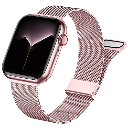 Faliogo Metall Armband Kompatibel mit Apple Watch Armband 45mm 44mm 49mm 42mm, Edelstahl Magnetische Ersatzbänder für iWatch Series 9 8 7 6 5 4 3 2 1 SE Ultra/Ultra 2, 42/44/45/49mm, Rosa von Faliogo