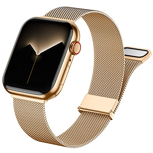 Faliogo Metall Armband Kompatibel mit Apple Watch Armband 45mm 44mm 49mm 42mm, Edelstahl Magnetische Ersatzbänder für iWatch Series 9 8 7 6 5 4 3 2 1 SE Ultra/Ultra 2, 42/44/45/49mm, Roségold von Faliogo