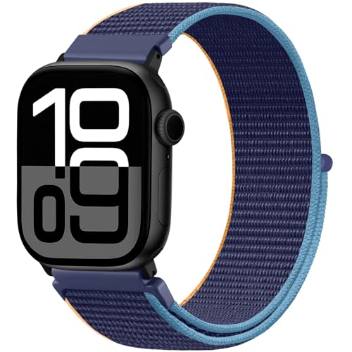 Faliogo Nylon Armband Kompatibel mit Apple Watch Armband 40mm 41mm 38mm 42mm(Series 10), Verstellbare Solo Loop Sportarmband für iWatch Series 10 9 8 7 6 5 4 3 2 1 SE Ultra, Blau von Faliogo