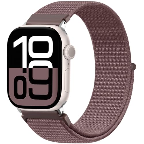 Faliogo Nylon Armband Kompatibel mit Apple Watch Armband 40mm 41mm 38mm 42mm(Series 10), Verstellbare Solo Loop Sportarmband für iWatch Series 10 9 8 7 6 5 4 3 2 1 SE Ultra, Rauch Violett von Faliogo