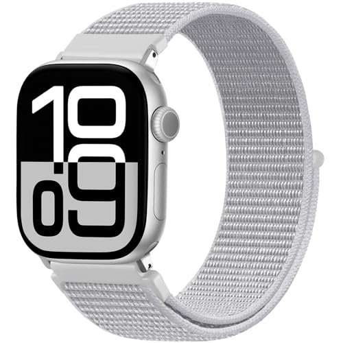 Faliogo Nylon Armband Kompatibel mit Apple Watch Armband 44mm 45mm 46mm 42mm(Series 3/2/1) 49mm, Verstellbare Solo Loop Sportarmband für iWatch Series 10 9 8 7 6 5 4 3 2 1 SE Ultra, HellGrau von Faliogo