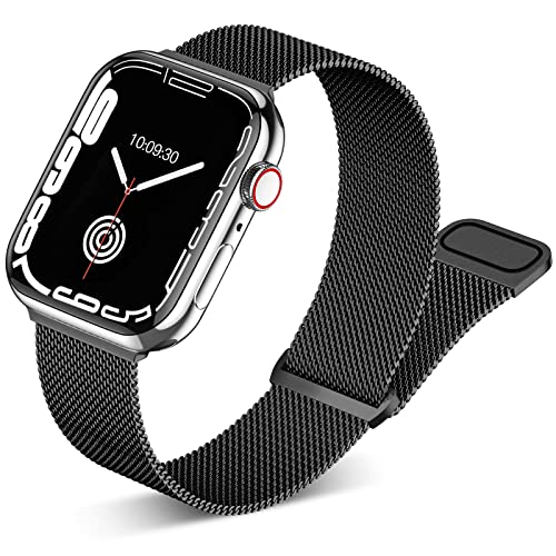 Faliogo kompatibel mit Apple Watch Armband 44mm 42mm 45mm 49mm für Damen/Herren, Edelstahl Metall Mesh Armband mit Magnet für iWatch Armband Series 8 7 6 5 4 3 2 1 SE, 42mm/44mm/45mm/49mm, Schwarz von Faliogo