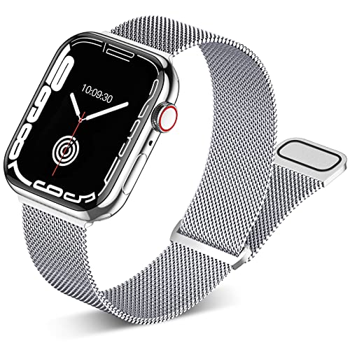 Faliogo kompatibel mit Apple Watch Armband 44mm 42mm 45mm 49mm für Damen/Herren, Edelstahl Metall Mesh Armband mit Magnet für iWatch Armband Series 8 7 6 5 4 3 2 1 SE, 42mm/44mm/45mm/49mm, Silber von Faliogo