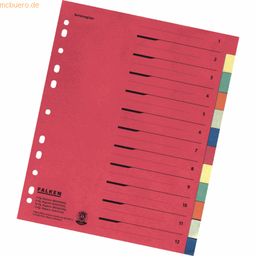 20 x Falken Register A4 blanko Karton 12-teilig farbig von Falken