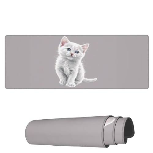 Famame Laptop-Mauspad, entzückende Kätzchen-/Katzen-Schreibtischunterlage mit genähten Kanten, 80 x 30 cm, rutschfeste große Tastatur, Gummi-Schreibtischunterlage für Büro und Zuhause von Famame